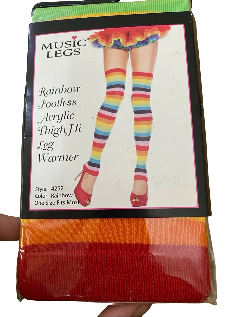 Music Legs Rainbow Footless Acrylic Thigh-High Leg Warmers - Rainbow